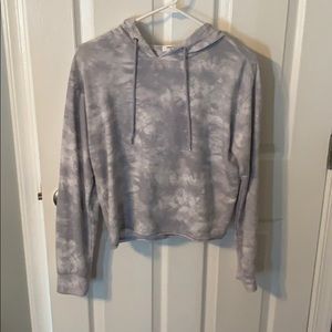Cropped grey and white tie dye hoodie